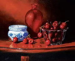 Early Cherries by Elroy Dwight Wutzke, 2014, oil on canvas, sold May 2020