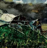 David Zimmerman, On the Way to Fun, mixed media on wood board