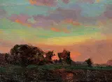 John William Beatty, Untitled - Sunset Harvest, oil on paper board