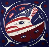 Robert Davidson, Southeast Wind and Foam Woman, 1989, colour silkscreen on canvas