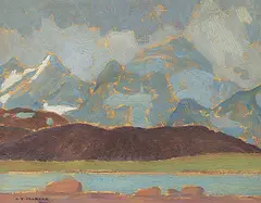 A. Y. Jackson, Mountains Near Jasper, 1914, oil on wood panel