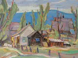 A. Y. Jackson, 150 Mile House B.C., oil on wood panel