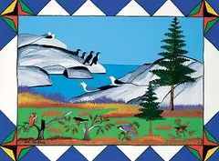 Joe Norris, Seabirds with Geometric Border, 1980, enamel on canvas