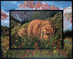 Page Ough, Assiniboine Meadows and the Towers - Grizzly Bears, acrylic on canvas