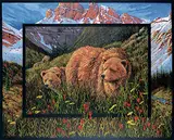 Page Ough, Assiniboine Meadows and the Towers - Grizzly Bears, acrylic on canvas