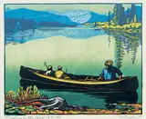 Margaret Shelton, Fishing on the Bow #139/200, 1945, lino block in six colours on paper