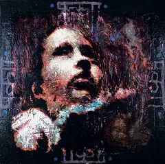 Mark Gaskin, Method #2 - Portrait with Blue Flowers, 2001, encaustic and mixed media on wood panel