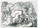 Pablo Picasso, Minotaur Attacking an Amazon [Minotaure Attaquant une Amazone], 1933, etching on paper