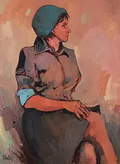 Bewabon Shilling, Untitled - The Girl in the Blue Hat, acrylic on canvas