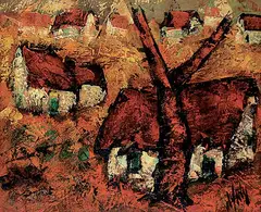 Henry d'Anty, Untitled - Red Roofs, oil on canvas