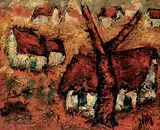 Henry d'Anty, Untitled - Red Roofs, oil on canvas