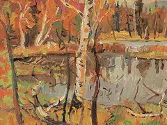 Ralph Wallace Burton, Small Lake Behind the RCAF Station, Foymount, Ont., oil on wood board