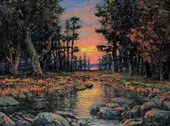 John Colin Forbes, Untitled - Sunset on the River, oil on canvas