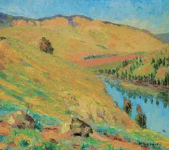 Springtime Okanagan by Marcel Isaac Godfrey, 1940, oil on wood board, sold Apr 2020