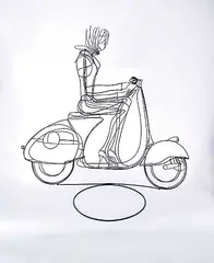 Rudy Kehkla, Untitled - Lady on Her Vespa, painted metal sculpture