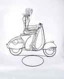 Rudy Kehkla, Untitled - Lady on Her Vespa, painted metal sculpture