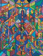 Stewart Paley, Untitled - Busy City, acrylic on wood board