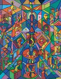 Stewart Paley, Untitled - Busy City, acrylic on wood board