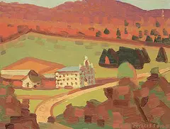 Albert Rousseau, Untitled - Estate in the Valley, 1938, oil on paper board