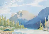 Mt. Patterson [at Water Fowl Lake] by Margaret Shelton, 1948, watercolour on paper, sold Apr 2020