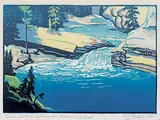 Second Falls, Johnson's Canyon #163/200 by Margaret Shelton, 1943, lino block in five colours on paper, sold Apr 2020