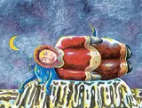 Ferdinando Nichola Spina, Sleeping on Mt. Pelly with Dog, acrylic on canvas board
