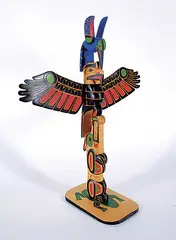 Eddie Apodaca, Eagle Hummingbird and Wolf, 2005, painted wood carving
