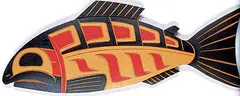 Salmon by Fred Baker, painted wood carving, sold Mar 2020