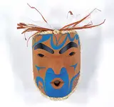 Douglas David, North Wind [Blue], 2014, painted wood carving with bark and feathers