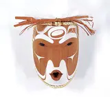 Douglas David, West Wind [White], 2015, painted wood carving with bark and feathers