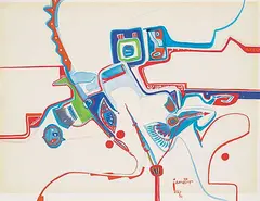 Alex Janvier, Untitled - Colourful Birds, 1971, watercolour on paper
