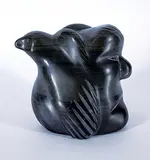 Nellie Apaqaq, Mythological Bird and Head, dark green stone carving