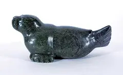 Allie Kasudluak, Untitled - Fat Seal, 1978, green stone carving