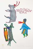 Myra Kukiiyaut, The Dying Man Becomes a Wolf #45/50, 1971, colour stone cut and stencil on paper