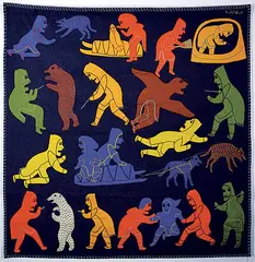Victoria Mamnguqsualuk, Untitled - Inuit Way of Life, 1979, stitched cloth on felt
