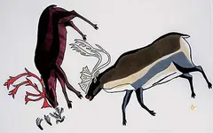 William Noah, Great Bull Caribou #5/45, 1972, colour stone cut on paper