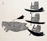 Parr, Three Hunters, One Whale #5/50, 1965, stonecut on paper