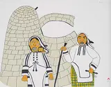 Ulayu Pingwartok, Arnaak Agirasimajuuk [Women at Home] #35/50, 1976, colour lithograph on paper