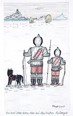 Goo Pootoogook, Like Father Like Son, 2010, ink and crayon on paper