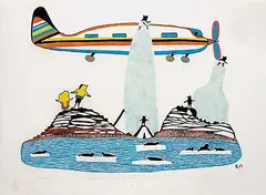 Pudlo Pudlat, Aeroplane #44/50, 1976, colour stonecut and stencil on paper