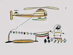 Pudlo Pudlat, Qulaguli [Helicopter] #34/50, 1979, colour stonecut and stencil on paper
