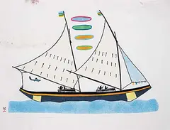 Pudlo Pudlat, Umiakjuak #31/50, 1980, colour stonecut and stencil on paper