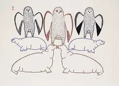 Jamasie Teevee, Apik, Opiklu #22/50, 1977, colour stone cut on paper