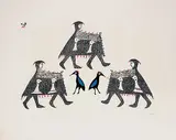 Ikayukta Tunnillie, Catching Birds #34/50, 1978, colour stonecut and stencil on paper