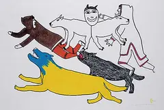 Simon Tookoome, Danger of Wolves #7/50, 1974, colour stone cut on paper