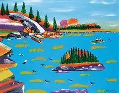 Joe Norris, Untitled - Fishing off the Point, enamel on canvas