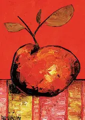 Constance Bachmann, Single Apple, acrylic on canvas