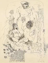 Claude Breeze, Lovers in a Landscape Drawing #3, 1964, ink on paper