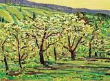 William Duma, Orchard in Bloom, oil on canvas board