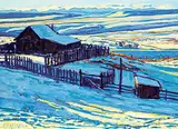 William Duma, Old Farm Buildings, oil on wood board
